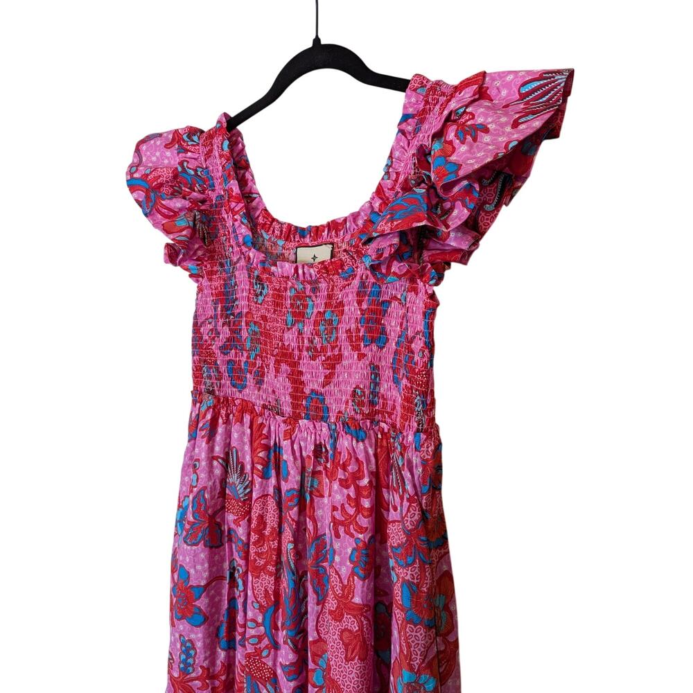 Tuckernuck Mallie Smocked Floral Ruffle Midi Dress Size Medium Pink Cottagecore - Picture 6 of 10